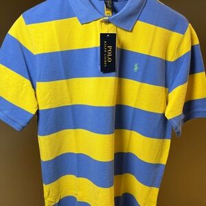 Polo Ralph Lauren Blue and Yellow Striped Polo Shirt Men’s Small (YOUTH XL) New